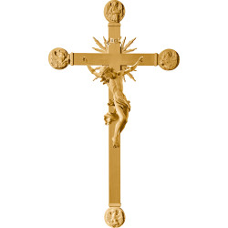 Cristo Barroco en cruz con Evangelistas y rayos